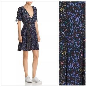 French Connection Aubine Drape VNeck Black Floral Tie Sleeve Dress US 0 NWT $128
